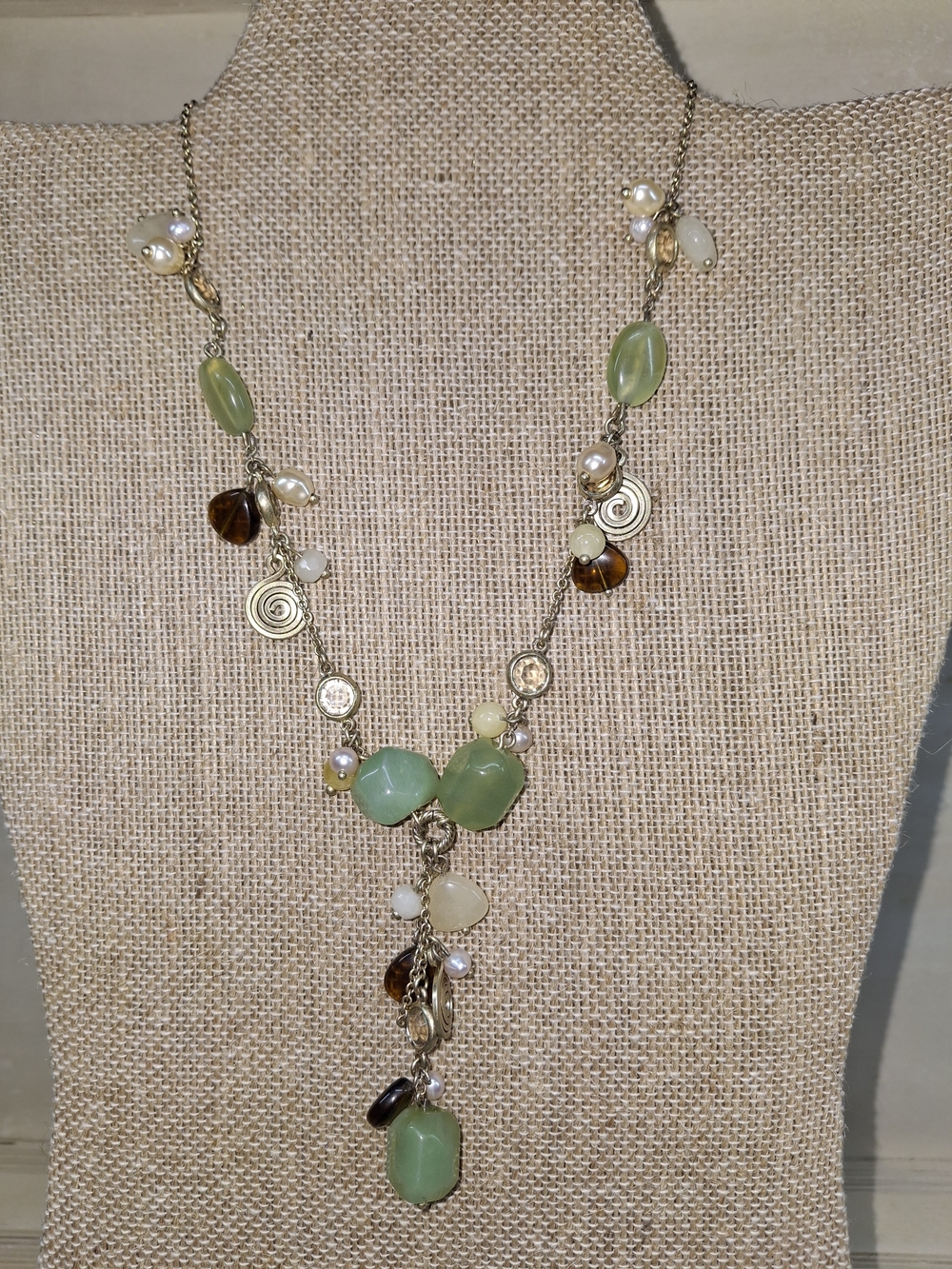 Elegant Green Multi-Stone Dangle Necklace by